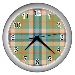 Tartan Scotland Seamless Plaid Pattern Vintage Check Color Square Geometric Texture Wall Clock (silver) by Wegoenart