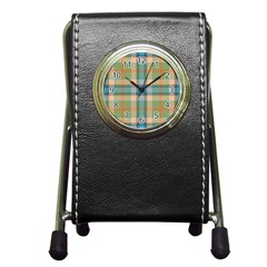 Tartan Scotland Seamless Plaid Pattern Vintage Check Color Square Geometric Texture Pen Holder Desk Clock by Wegoenart