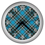 Tartan Scotland Seamless Plaid Pattern Vintage Check Color Square Geometric Texture Wall Clock (Silver) Front