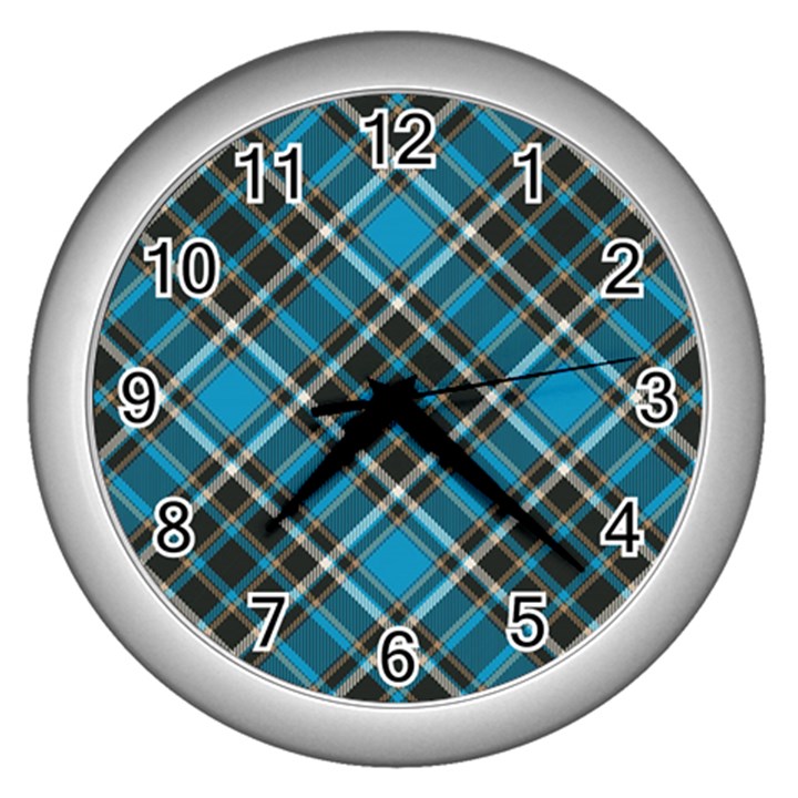 Tartan Scotland Seamless Plaid Pattern Vintage Check Color Square Geometric Texture Wall Clock (Silver)