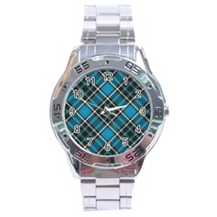 Tartan Scotland Seamless Plaid Pattern Vintage Check Color Square Geometric Texture Stainless Steel Analogue Watch by Wegoenart