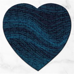 Abstract Glowing Blue Wave Lines Pattern With Particles Elements Dark Background Jigsaw Puzzle (heart) by Wegoenart