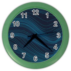 Abstract Glowing Blue Wave Lines Pattern With Particles Elements Dark Background Color Wall Clock by Wegoenart