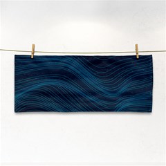 Abstract Glowing Blue Wave Lines Pattern With Particles Elements Dark Background Hand Towel by Wegoenart