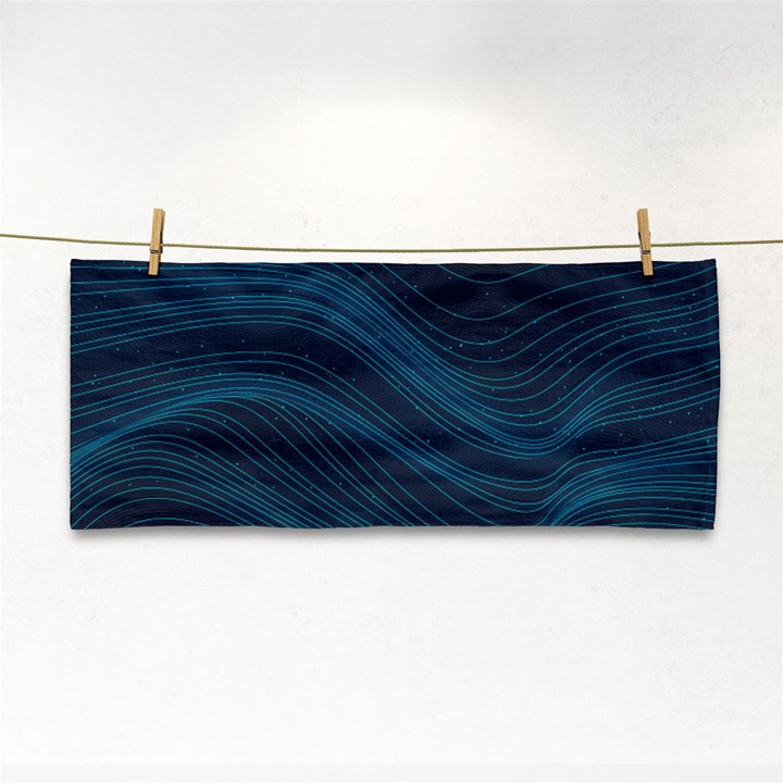 Abstract Glowing Blue Wave Lines Pattern With Particles Elements Dark Background Hand Towel