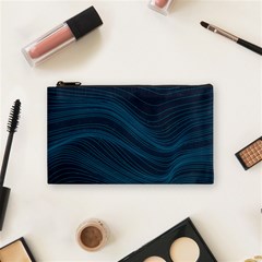 Abstract Glowing Blue Wave Lines Pattern With Particles Elements Dark Background Cosmetic Bag (small) by Wegoenart