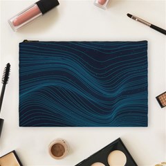 Abstract Glowing Blue Wave Lines Pattern With Particles Elements Dark Background Cosmetic Bag (large) by Wegoenart