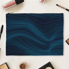 Abstract Glowing Blue Wave Lines Pattern With Particles Elements Dark Background Cosmetic Bag (xl) by Wegoenart