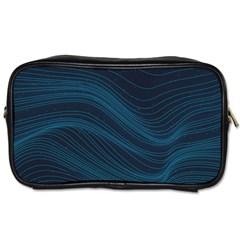 Abstract Glowing Blue Wave Lines Pattern With Particles Elements Dark Background Toiletries Bag (one Side) by Wegoenart