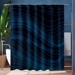 Abstract Glowing Blue Wave Lines Pattern With Particles Elements Dark Background Shower Curtain 60  X 72  (medium)  by Wegoenart