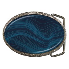 Abstract Glowing Blue Wave Lines Pattern With Particles Elements Dark Background Belt Buckles by Wegoenart