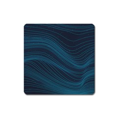 Abstract Glowing Blue Wave Lines Pattern With Particles Elements Dark Background Square Magnet by Wegoenart