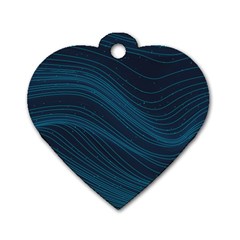 Abstract Glowing Blue Wave Lines Pattern With Particles Elements Dark Background Dog Tag Heart (one Side) by Wegoenart