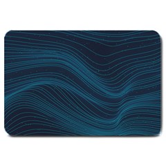 Abstract Glowing Blue Wave Lines Pattern With Particles Elements Dark Background Large Doormat  by Wegoenart