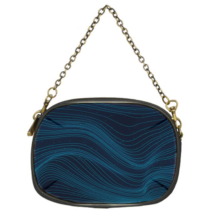 Abstract Glowing Blue Wave Lines Pattern With Particles Elements Dark Background Chain Purse (One Side)