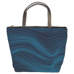 Abstract Glowing Blue Wave Lines Pattern With Particles Elements Dark Background Bucket Bag by Wegoenart