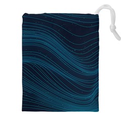 Abstract Glowing Blue Wave Lines Pattern With Particles Elements Dark Background Drawstring Pouch (5xl) by Wegoenart