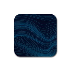 Abstract Glowing Blue Wave Lines Pattern With Particles Elements Dark Background Rubber Square Coaster (4 Pack)  by Wegoenart