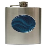 Abstract Glowing Blue Wave Lines Pattern With Particles Elements Dark Background Hip Flask (6 oz) Front