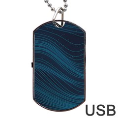 Abstract Glowing Blue Wave Lines Pattern With Particles Elements Dark Background Dog Tag Usb Flash (one Side) by Wegoenart