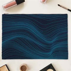 Abstract Glowing Blue Wave Lines Pattern With Particles Elements Dark Background Cosmetic Bag (xxl) by Wegoenart