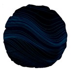 Abstract Glowing Blue Wave Lines Pattern With Particles Elements Dark Background Large 18  Premium Round Cushions Front