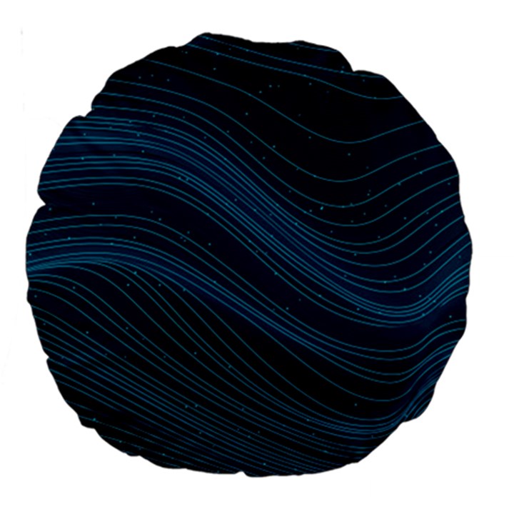 Abstract Glowing Blue Wave Lines Pattern With Particles Elements Dark Background Large 18  Premium Round Cushions