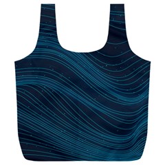 Abstract Glowing Blue Wave Lines Pattern With Particles Elements Dark Background Full Print Recycle Bag (xxxl) by Wegoenart