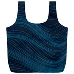 Abstract Glowing Blue Wave Lines Pattern With Particles Elements Dark Background Full Print Recycle Bag (XXXL) Front