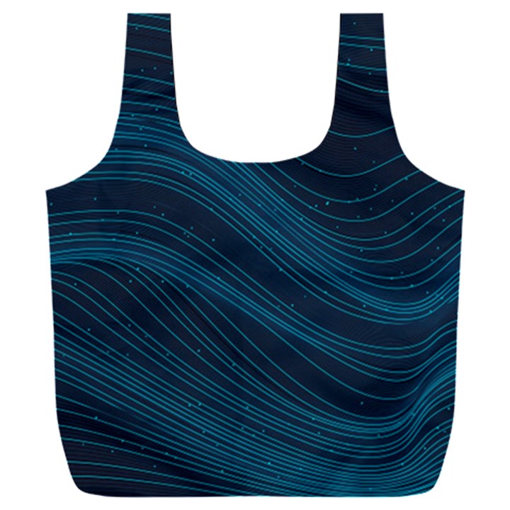 Abstract Glowing Blue Wave Lines Pattern With Particles Elements Dark Background Full Print Recycle Bag (XXXL)