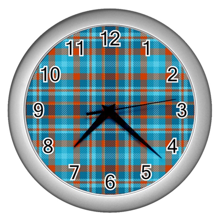 Tartan Scotland Seamless Plaid Pattern Vintage Check Color Square Geometric Texture Wall Clock (Silver)