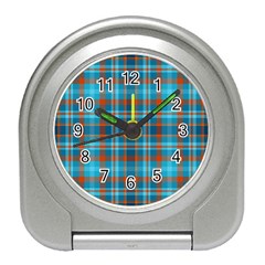 Tartan Scotland Seamless Plaid Pattern Vintage Check Color Square Geometric Texture Travel Alarm Clock by Wegoenart