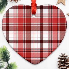 Red Abstract Check Textile Seamless Pattern Heart Ornament (two Sides) by Wegoenart