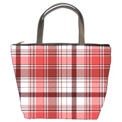 Red Abstract Check Textile Seamless Pattern Bucket Bag by Wegoenart