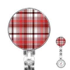 Red Abstract Check Textile Seamless Pattern Stainless Steel Nurses Watch