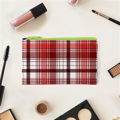 Red Abstract Check Textile Seamless Pattern Cosmetic Bag (xs) by Wegoenart