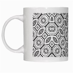 Black And White Baroque Ornate Print Pattern White Mugs