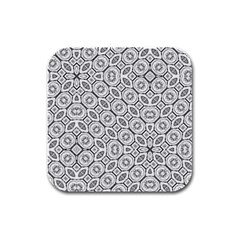 Black And White Baroque Ornate Print Pattern Rubber Square Coaster (4 pack) 