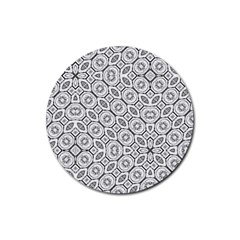 Black And White Baroque Ornate Print Pattern Rubber Coaster (round)  by dflcprintsclothing