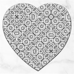 Black And White Baroque Ornate Print Pattern Jigsaw Puzzle (heart) by dflcprintsclothing