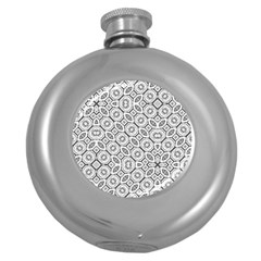 Black And White Baroque Ornate Print Pattern Round Hip Flask (5 oz)