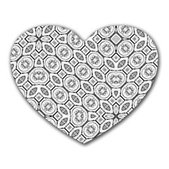 Black And White Baroque Ornate Print Pattern Heart Mousepads by dflcprintsclothing