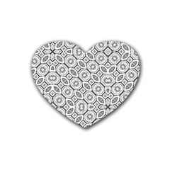 Black And White Baroque Ornate Print Pattern Rubber Coaster (Heart) 