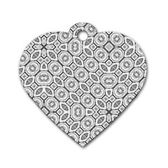 Black And White Baroque Ornate Print Pattern Dog Tag Heart (One Side)