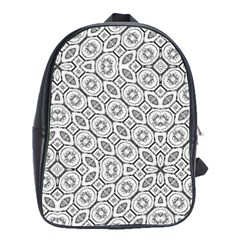 Black And White Baroque Ornate Print Pattern School Bag (Large)