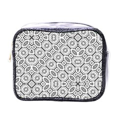 Black And White Baroque Ornate Print Pattern Mini Toiletries Bag (One Side)