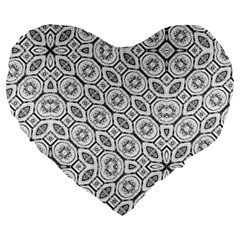 Black And White Baroque Ornate Print Pattern Large 19  Premium Heart Shape Cushions