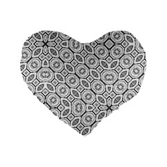 Black And White Baroque Ornate Print Pattern Standard 16  Premium Flano Heart Shape Cushions