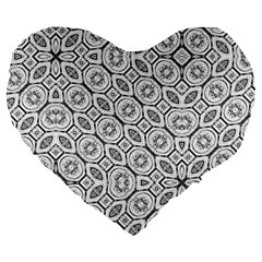 Black And White Baroque Ornate Print Pattern Large 19  Premium Flano Heart Shape Cushions