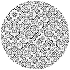 Black And White Baroque Ornate Print Pattern Wooden Puzzle Round